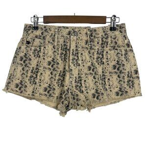 KanCan Womens Snake Print Cream Cut Off High Rise Denim Jean Shorts Size M